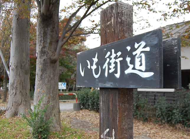 直売所が短冊状に並ぶ「いも街道」